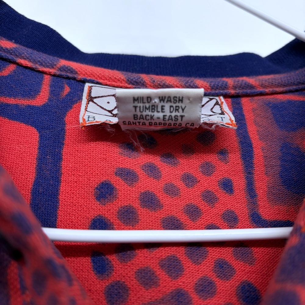 Vintage Back East Fishbones Aztec Pattern Polo Shirt Large Orange Blue 90s - Picture 6 of 6